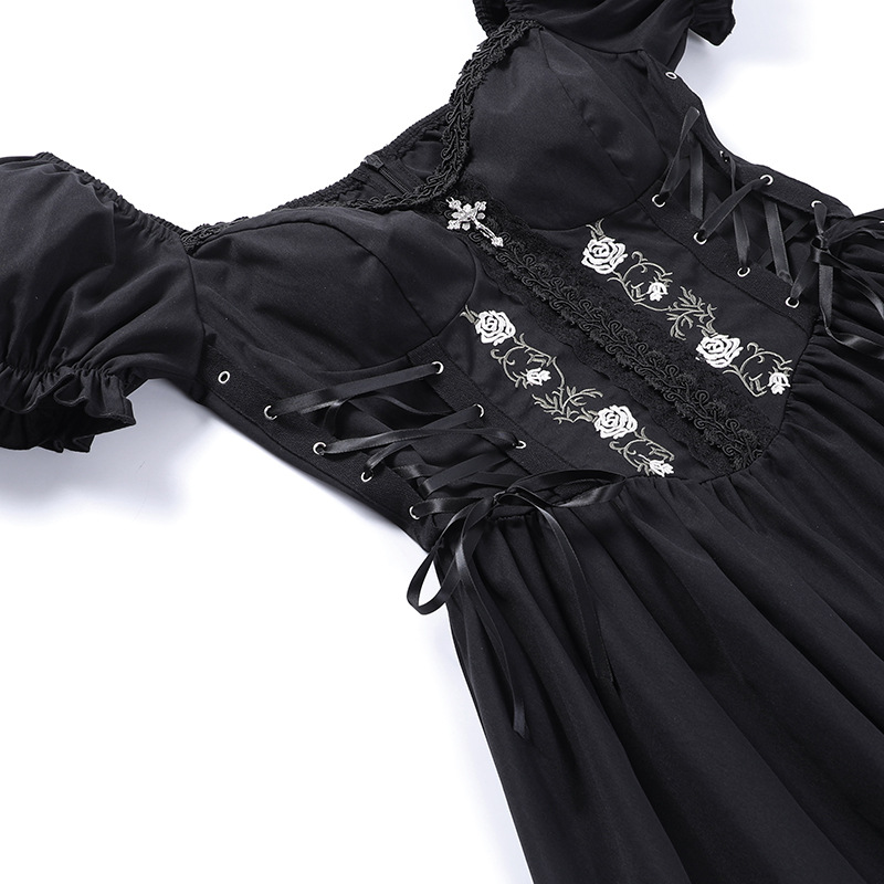 Gothic A-line Dress - Elegant Grunge Ruched Black Partywear for Women