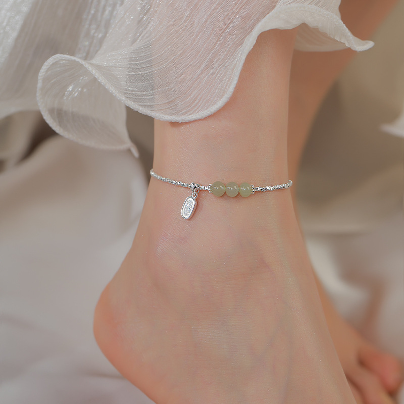 925 plata esterlina y Tian jade pulsera de pie nicho femenino estilo antiguo para atraer la fortuna Nafu joyas de pie de cadena 2025 nuevo image 5