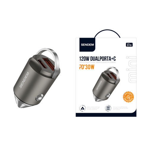 120W car mobile phone charger metal texture PD30W super fast charging dual port mini car cigarette lighter