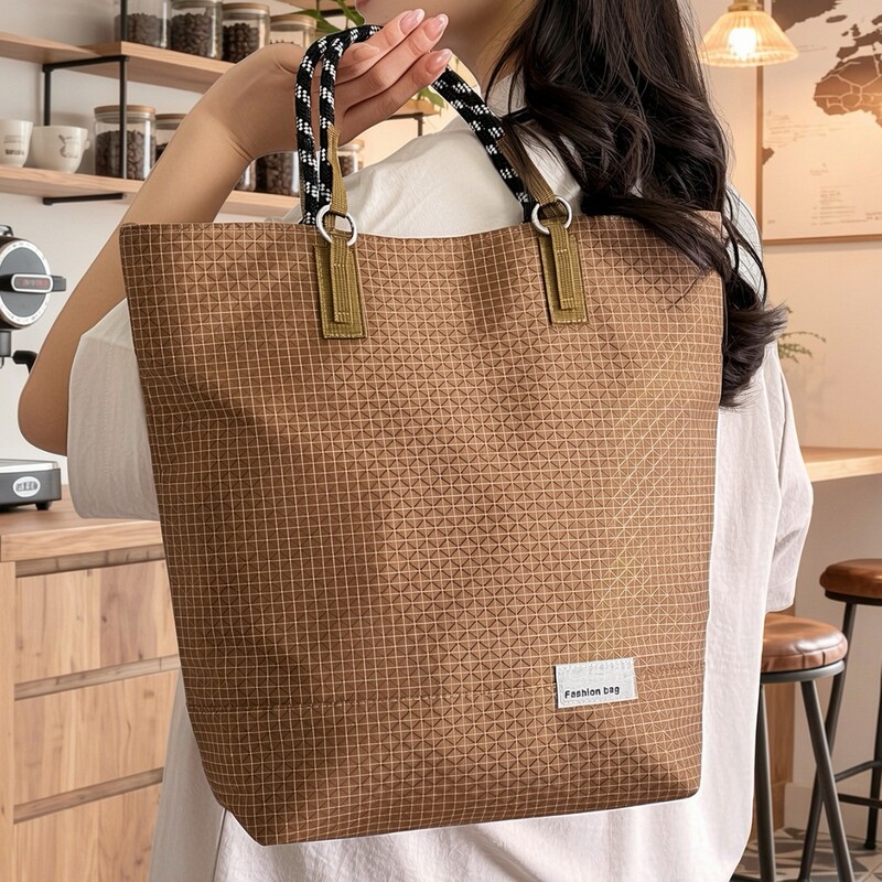 Checkered Nylon Handbag and Shoulder Bag, School Student Tote Bag for Class, Large Capacity for Commuting, Direct from the Factory, in Stock Checkered Nylon Handbag and Shoulder Bag, School Student Tote Bag for Class, Large Capacity for Commuting, Direct from the Factory, in Stock