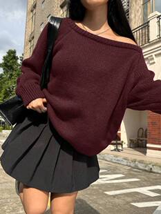 H 27280 Asymmetric off-shoulder knit top б��¶������ᘿ���