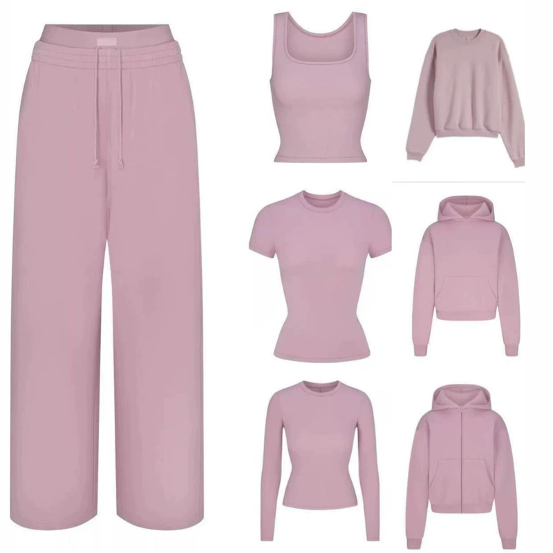 Cadyshan SKIMS pink and purple series: hooded sweatshirts, ribbed long-sleeve and short-sleeve tops, fleece jackets, and pants Cadyshan SKIMS pink and purple series: hooded sweatshirts, ribbed long-sleeve and short-sleeve tops, fleece jackets, and pants