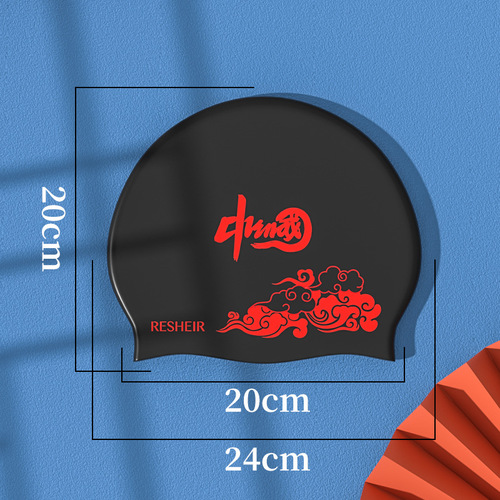 Direct Manufacturer Sale Chinese Style Cloud Pattern Silicone Printed Fashion Large Size Long Hair Non-Tight Head Waterproof Unisex Swim Cap