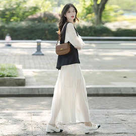 初春2024新款女白色法式连衣裙子感早春季穿搭配一整套装长裙