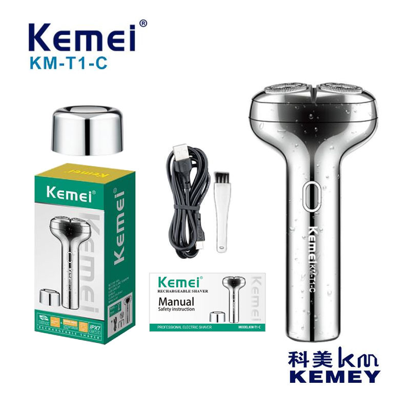 Afeitadora Eléctrica Kemei para Hombre KM-T1-C, Maquinilla de Afeitar Flotante para Uso Doméstico, Totalmente Lavable, Recortadora de Barba Giratoria