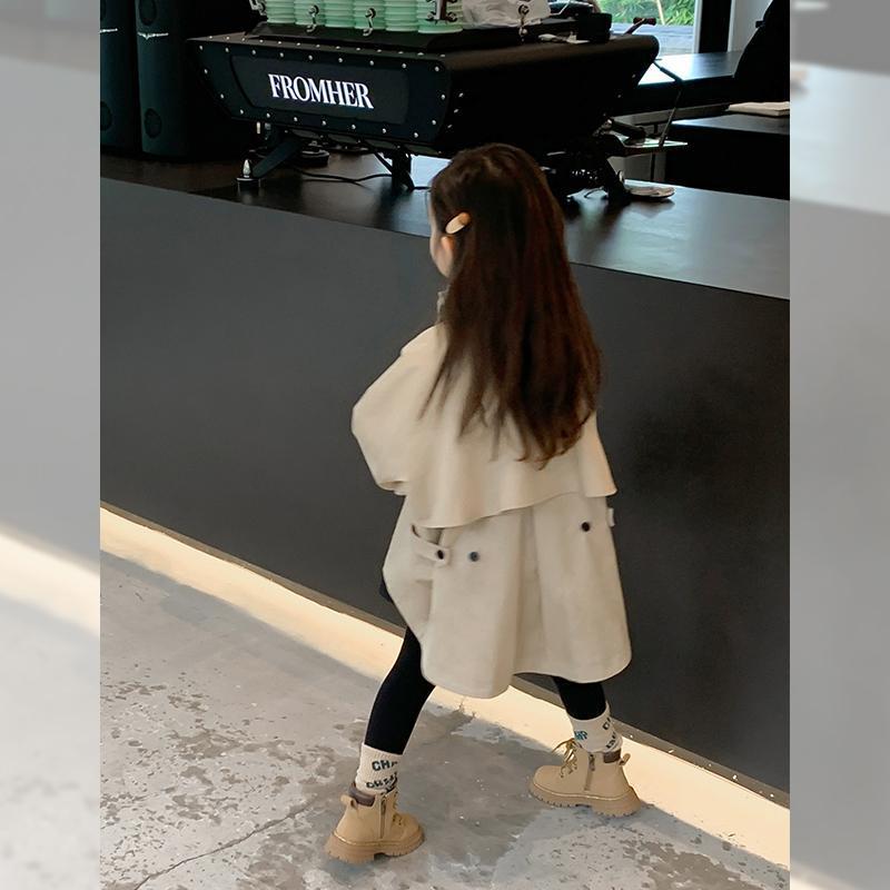 韩版女童立领风衣外套秋装2024新款时尚洋气儿童女宝宝中长款上衣