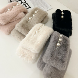 Korean fur collar ~ temperament White ins pearl buckle fur scarf women's winter all-match thick warm plush scarf