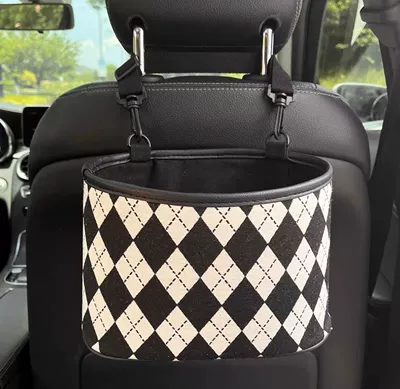 Car seat back storage bag Car storage bag/box - storage-bucket-rhombus-black-net-bag