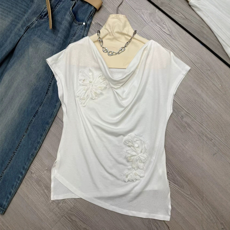 Directly from Nanyou: 26 Summer Fashion Irregular Lightweight Chic Blouse with Exquisite 3D Floral Design and Slim Fit Sequin Vest