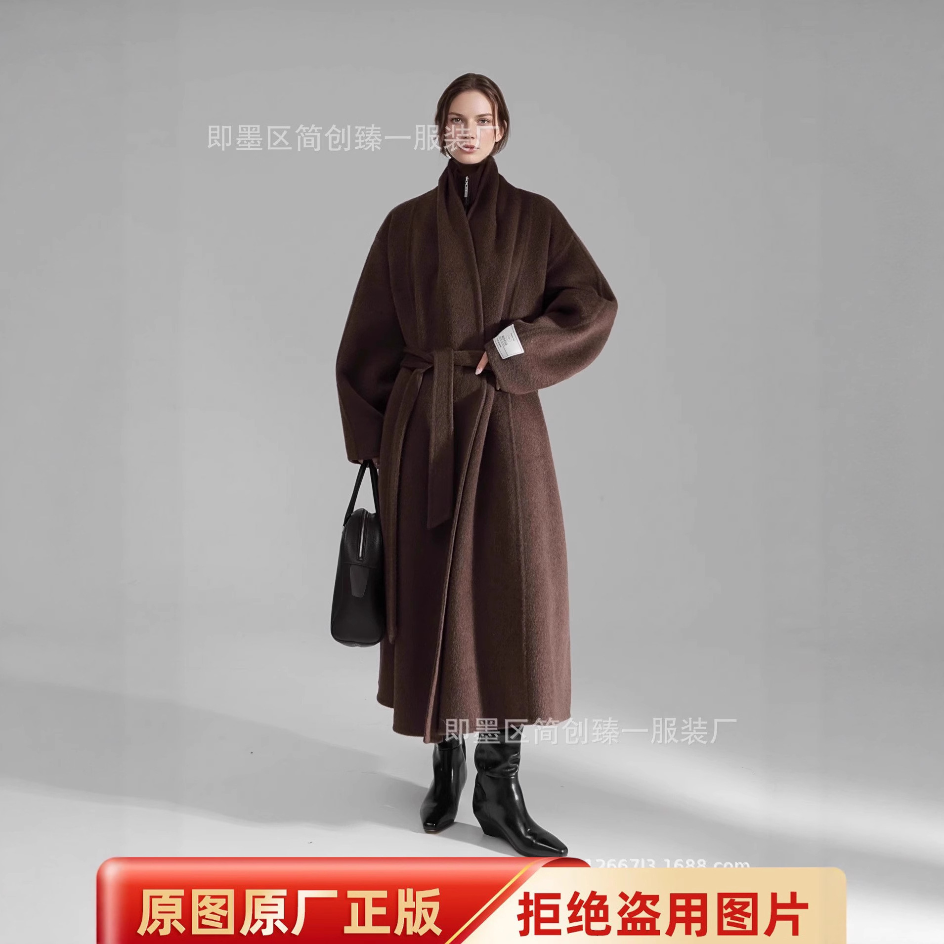 慵懒温婉松弛感浴袍系带大衣女中长款双面羊毛呢外套秋冬季新款