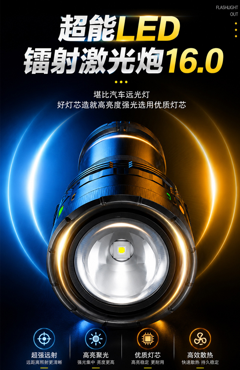 Cross-border ultra-bright tactical outdoor flashlight made of aluminum alloy with digital display, retractable zoom, and long battery life