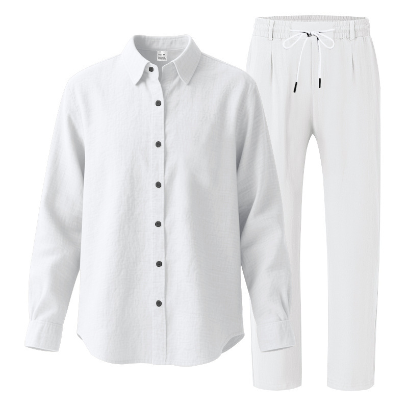 Herren Anzug Aus Leinen Mit Langarmhemd Und Hose Für Den Herbst_voghion.com