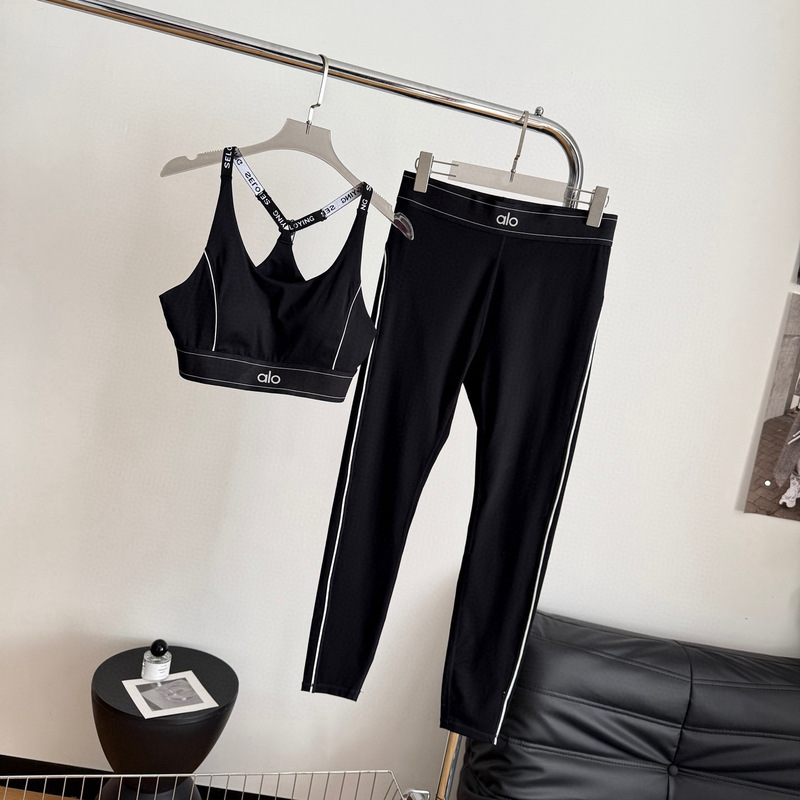 Alo High-Elastic Push-Up Slimming Look Sports Bra High-Waist Hip-Lifting Strong Pressure Pilates Yoga Pants Set Can Be Separated