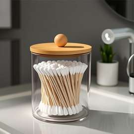 新品透明钻石纹棉签竹盖PS便携式圆形长形组合化妆棉收纳盒