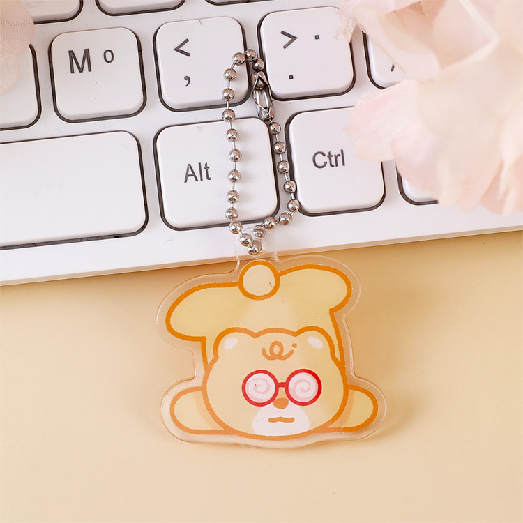 漫画クリームイエローベアアクリルペンダントかわいいキーホルダーウェーブビーズチェーン小さなペンダントスクールバッグペンダントジュエリー|undefined