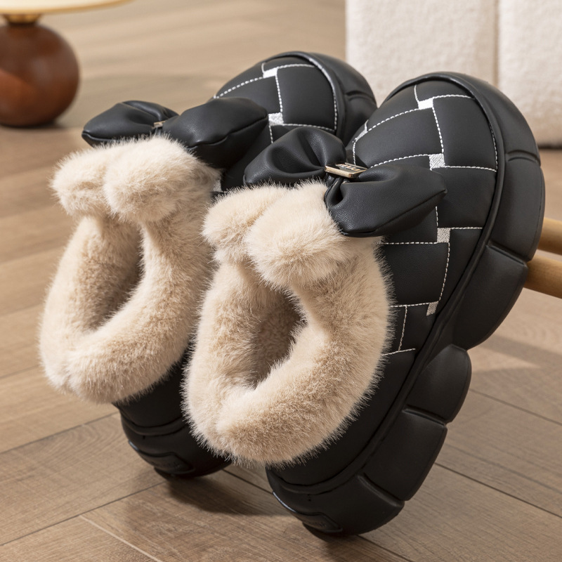 thumbnail image 1 of Nuevos zapatos de algodón para mujer, nuevos zapatos de algodón de suela gruesa con lazo de invierno, antideslizantes y de terciopelo, botas de nieve cálidas para el hogar y al aire libre, 1 of 5
