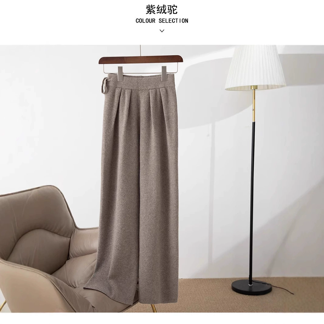 100 чистые шерстяные широкие брюки женские брюки с высокой талией и свисанием модные брюки кашемировые вязаные прямые брюки носить шерстяные брюки