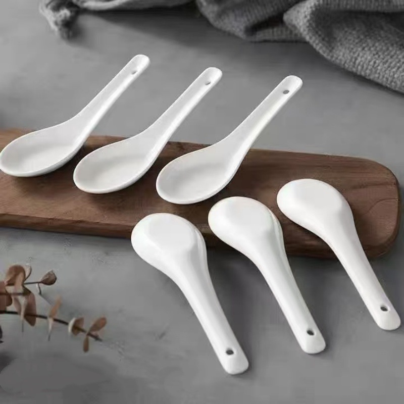 Simple línea negra cuchara de cerámica doméstica cuchara de comedor cuchara de mango largo sopa de restaurante cuchara de restaurante cuchara pequeña