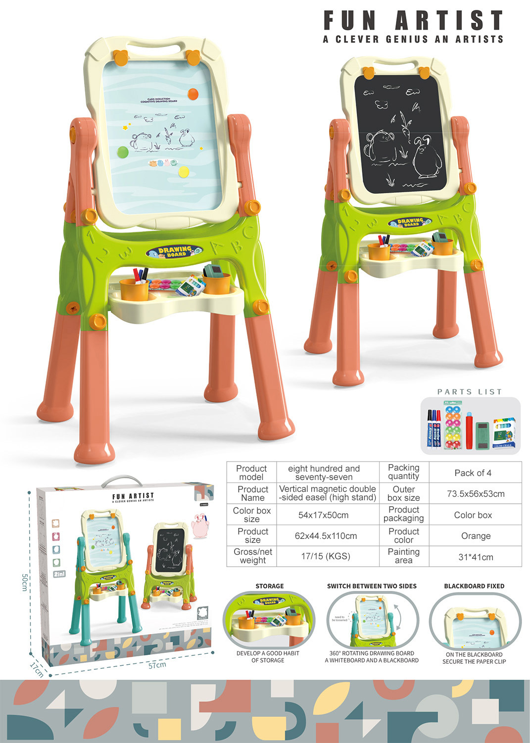 El tablero de dibujo en color de doble cara puede ser graffiti. El tablero de dibujo magnético vertical para niños y bebés puede ser graffiti