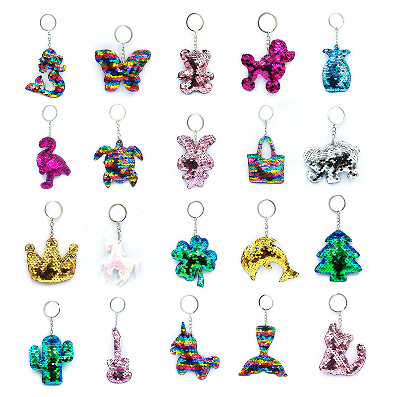 Reverse Bright Animal and Plant Keychain Pet Sequin Fashion Bag Car Pendant DIY Clothing Accessories