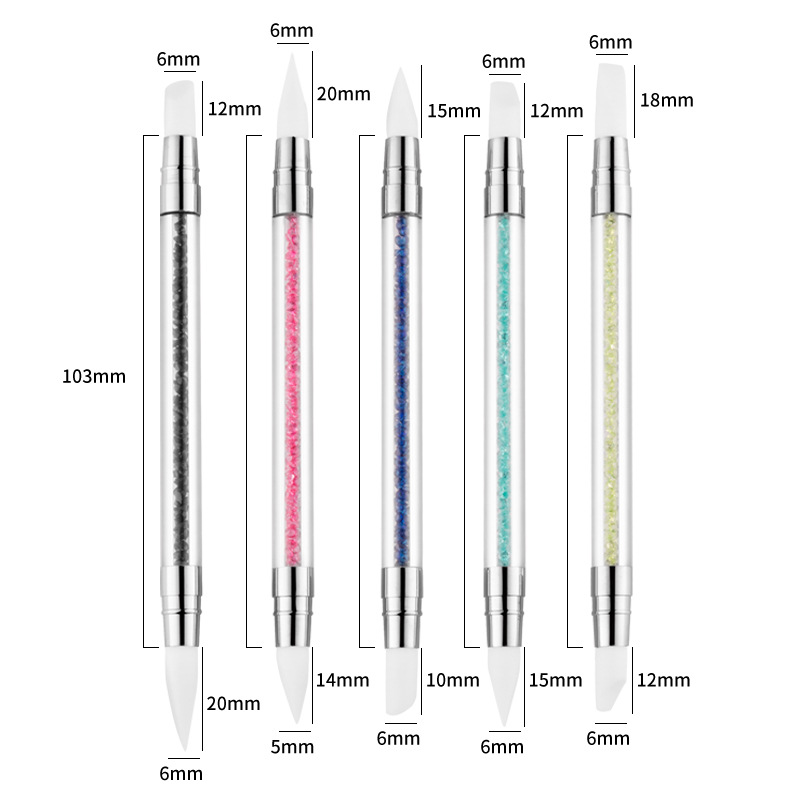 美甲双头硅胶笔套装 可雕花压花 水晶笔杆胶头笔点钻笔美甲工具