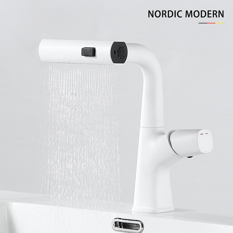 Milky White flying rain waterfall faucet pull-out cosmetic room wash basin under counter basin basin copper hot and cold faucet