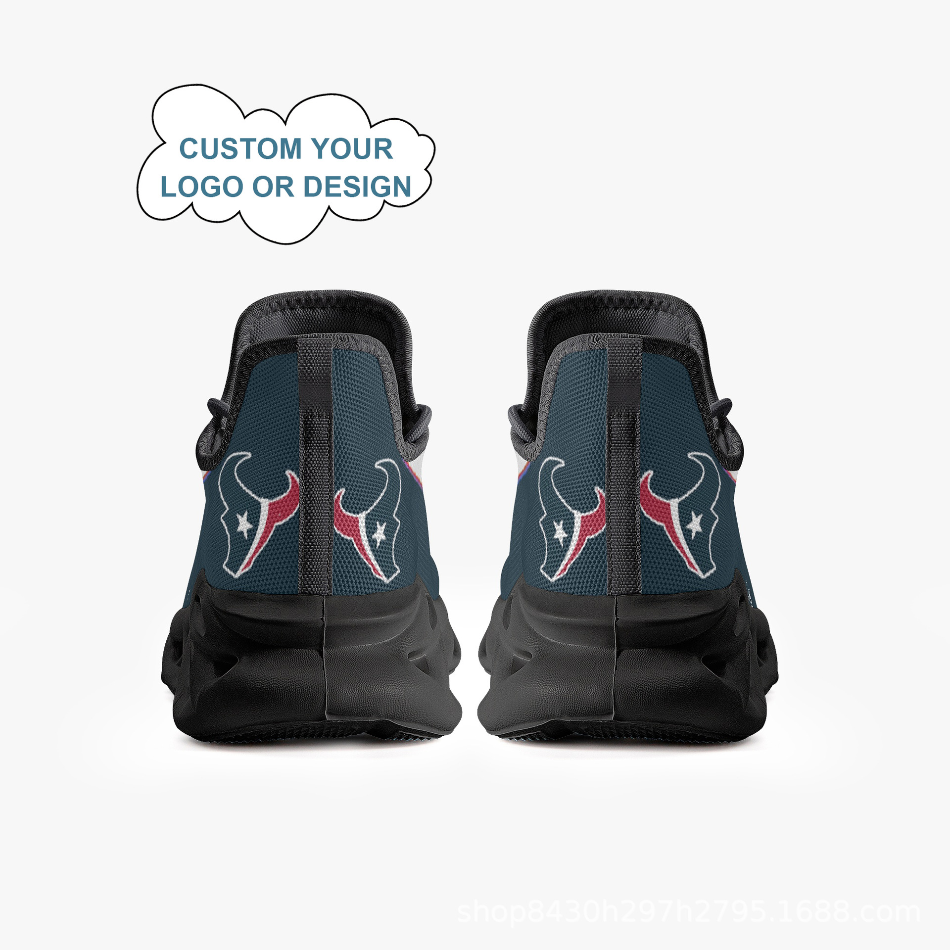 外贸休斯顿德州人球队定 制图案黑底刀锋鞋印花飞织运动鞋可代发