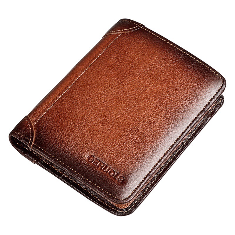 Factory Direct Sales Wallet Men's Genuine Leather Anti-Theft Brush Ultra-Thin Multi-Card Slot Short Wallet Rfid Cross-Border Export Wholesale