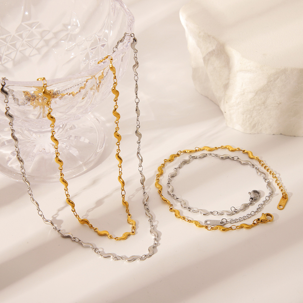 INS viento acero inoxidable simple titanio acero 18 quilates pequeños pimientos rurales ola estilo explosivo transfronterizo conjunto de joyas anti-color