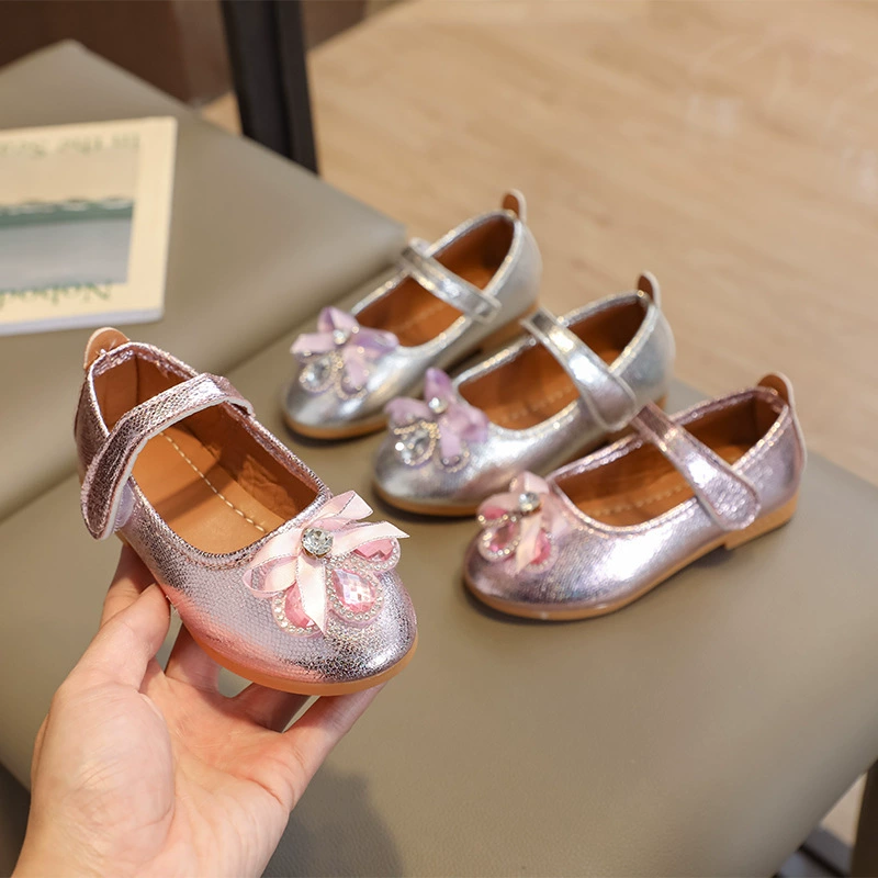 Весной и осенью новая кожаная обувь для девочек, обувь принцессы на липучке, детская обувь, детская кожаная обувь, детская кожаная обувь с бантом и мягкой подошвой