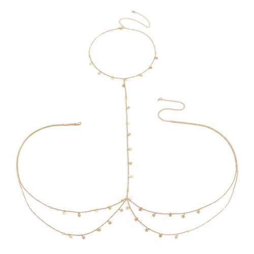 European and American cross-border accessories Beach bikini metal multi-layered chest chain Sexy star-shaped tassel chain body chain for women