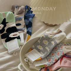 80886 Korean/Japanese Style Ship Socks, Summer Versatile Small Floral Breathable Short Socks for Women, Retro Forest System Ins