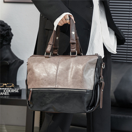 Wholesale new large-capacity handbag, fashionable and simple crossbody bag, travel shoulder bag, color matching men's bag, large bag trend