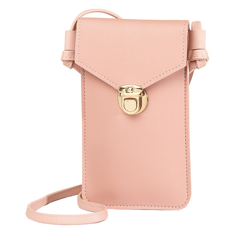 Cross-Border New Cross-Body Mobile Phone Bag with Touch Screen Mobile Phone Wallet Female Retro Student Solid Color Simple Lock Small Shoulder Bag