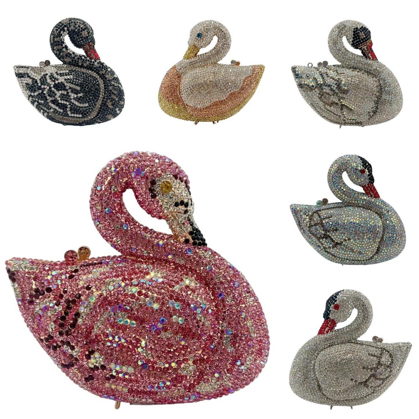 Bolsa de noche de cristal, bolsa de cena de diamantes de cisne, bolsas de mano de diamantes de mujer nuevas