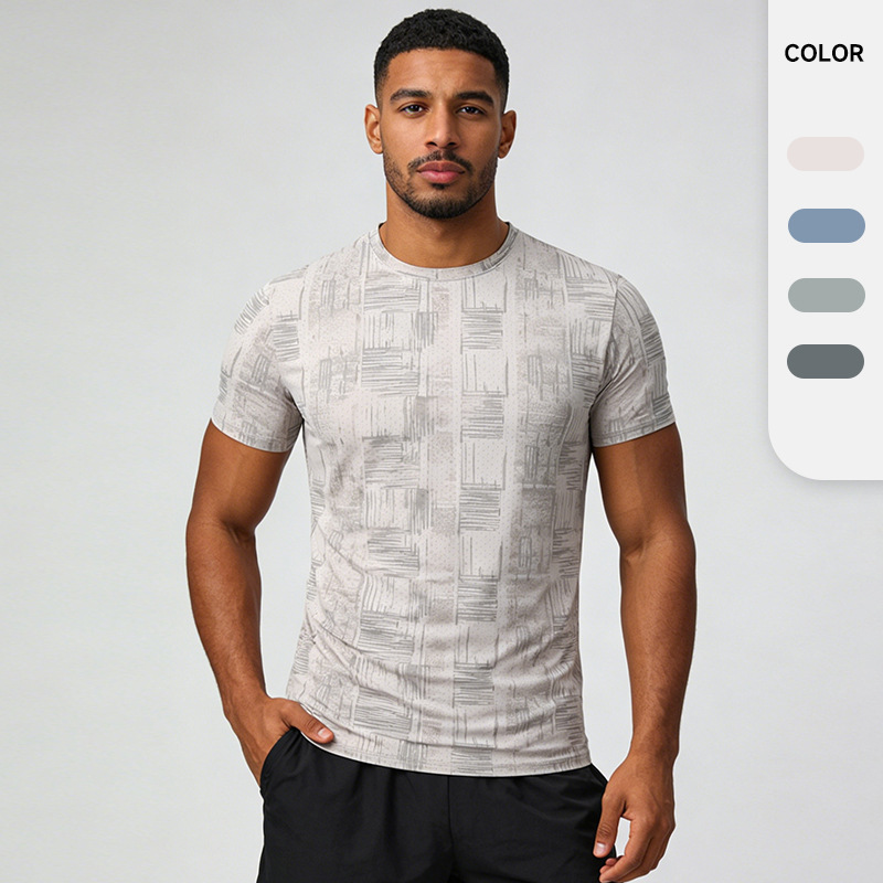 2026 New Cross-Border Foreign Trade Round-Neck Short-Sleeved T-Shirt for Men, Summer Fitness, Running, Moisture-Wicking, Quick-Drying Clothing