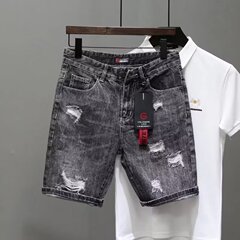 アッシュデニムショートパンツメンズトレンディブランド刺繍ネットセレブパンツ夏韓国風5点メンズパンツ若者2024人気
