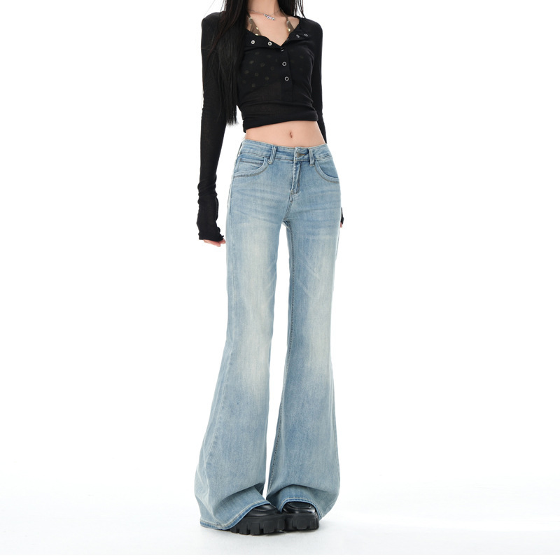 Petite Women's 2026 New Style Flared Jeans, Low-Waisted, Slimming, Loose Fit, Stretchy Bell-Bottom Pants
