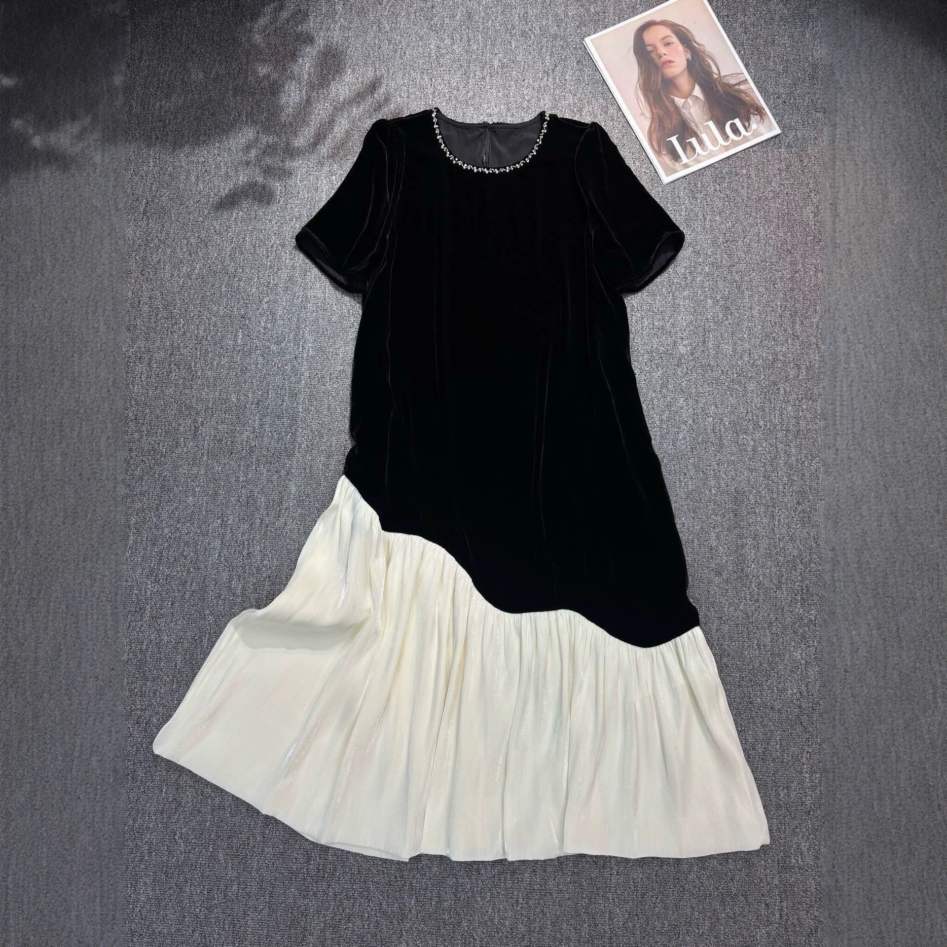 New Chinese-style Tencel-acetate lace shirt with ruffled stand-up collar, single-breasted, elegant long-sleeve base top