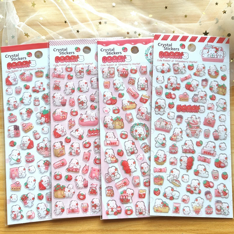Клубничный кролик розовый порошок Мэн Мэн Мо Кристалл капающий клей Детский мультфильм декоративная наклейка блестящий кристалл с хорошим качеством