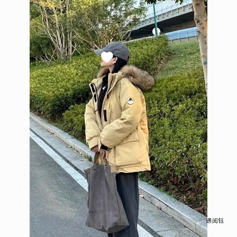 遇阅钰小个子韩版新款羽绒服女中长款白鸭绒宽松加厚情侣派克服工