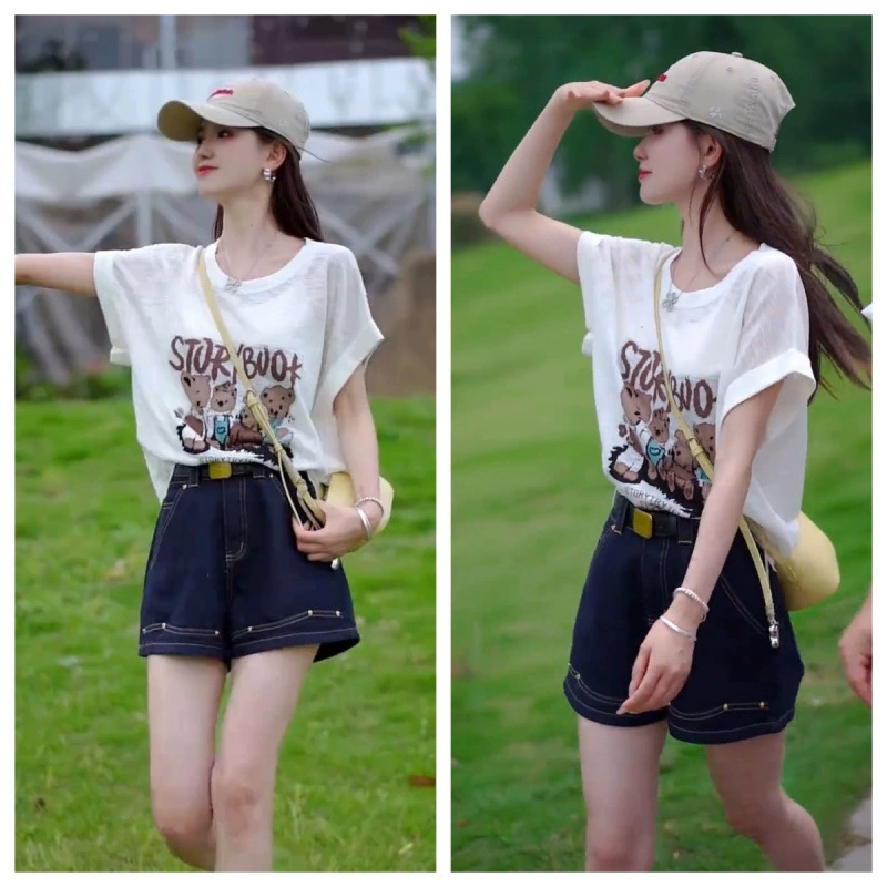 Семья Маленького Медвежонка, новая летняя модная футболка с круглым вырезом и короткими рукавами для похудения с рисунком медведя