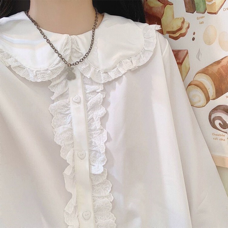 Sweetheart Cookie Rabbit Ears Long Sleeve Shirt Versatile Cute Doll Petal Collar with Soft Girl Inside