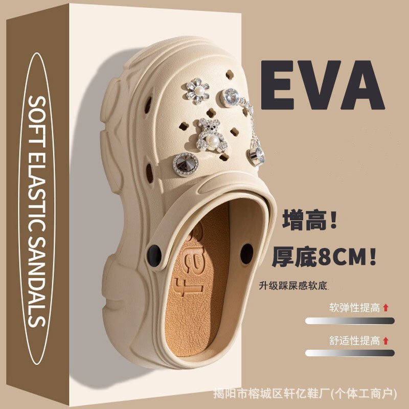 Women's thick-soled hole shoes diamond bear non-slip deodorant beach height increase shit feeling EVA sandals summer wear DIY Women's thick-soled hole shoes diamond bear non-slip deodorant beach height increase shit feeling EVA sandals summer wear DIY