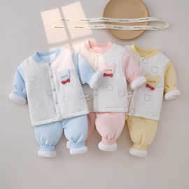婴儿夹棉套装纯棉棉服加厚内衣分体保暖衣新生儿宝宝薄棉衣服冬装