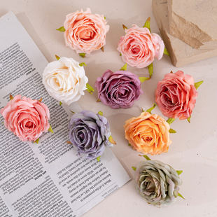 Crafts Lover Rose Head Artificial Flower Manufacturer Green Plant Wholesale Wedding Decoration Artificial Flower INS Style Cross-Border