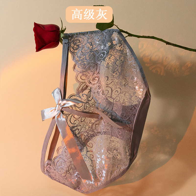 Negro sexy encaje puro quiere viento cintura encaje niñas arco negro encaje algodón inferior entrepierna ropa interior cómoda