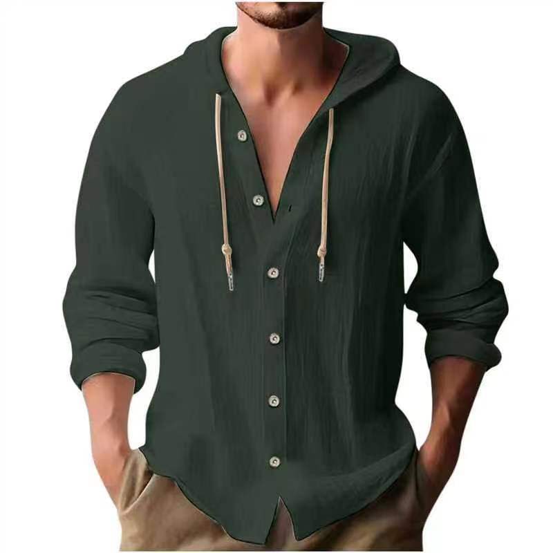 Maglietta sportiva da uomo a maniche lunghe, con cappuccio in lino di cotone, alla moda, comoda e versatile, da spiaggia_voghion.com