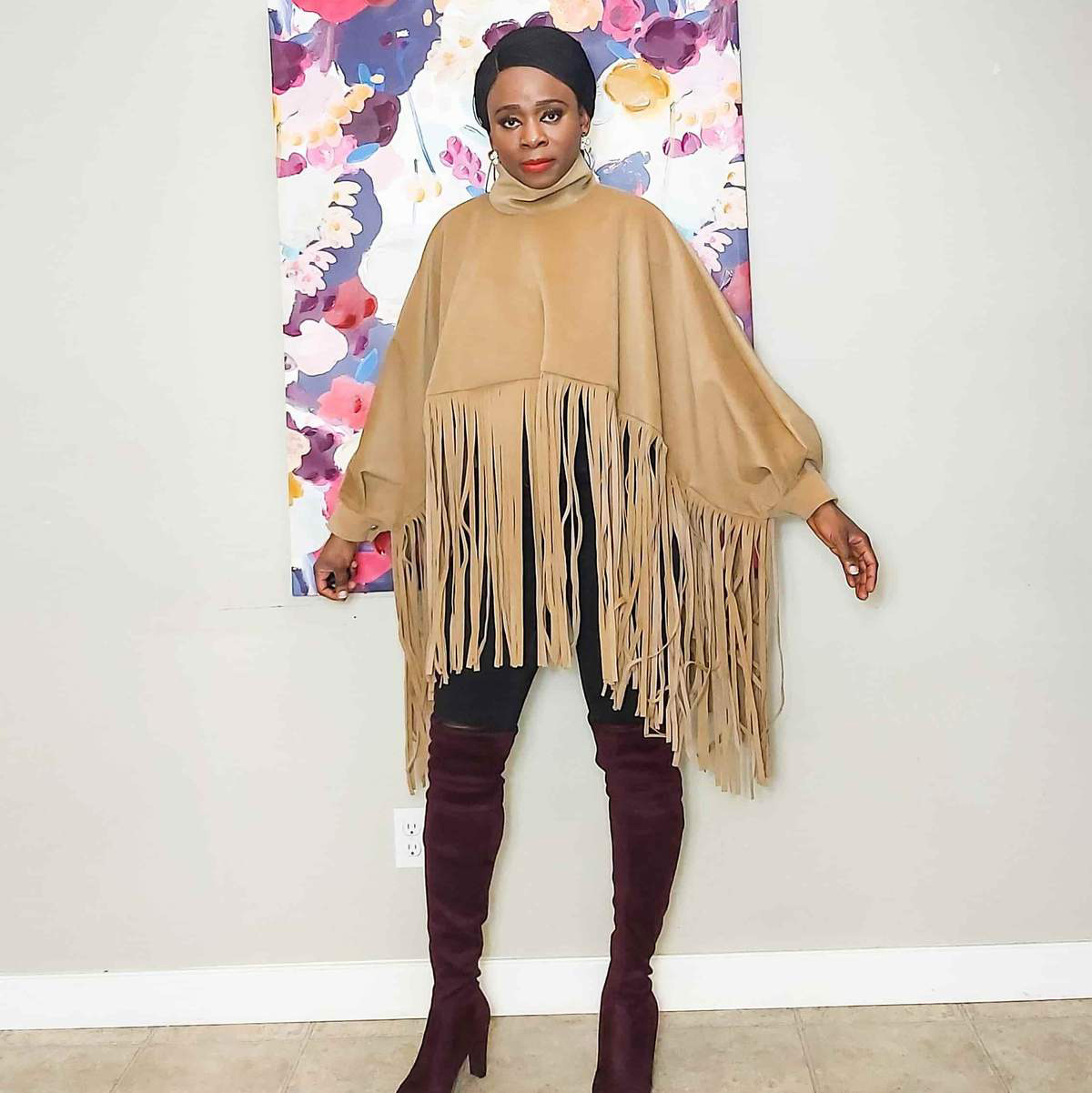 Women's fashion solid color long sleeve fringe top_voghion.com