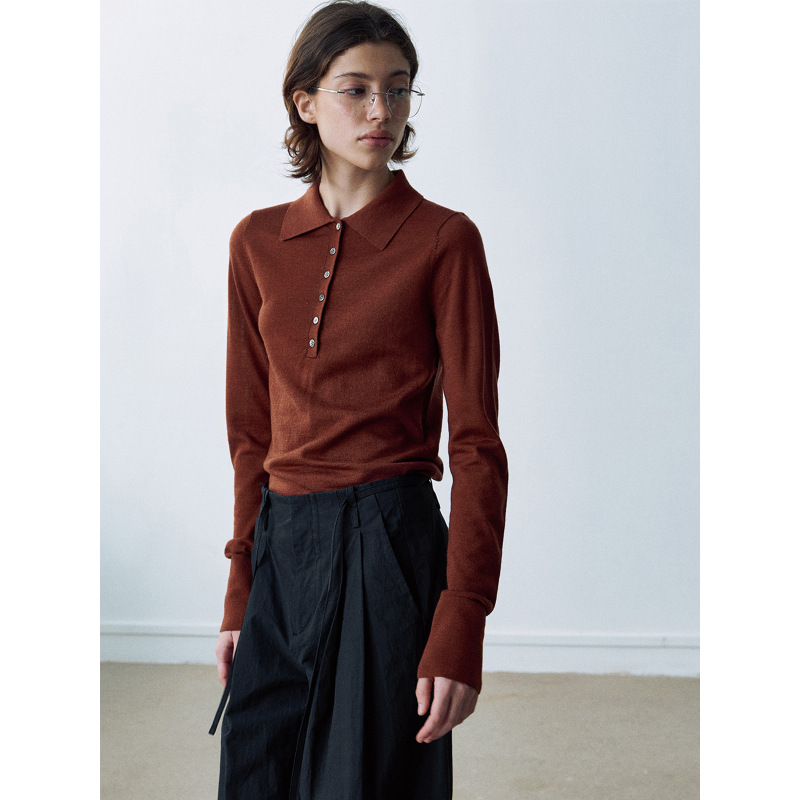 RAME Autumn New Soft Versatile Wool Blend Half-Open Knit Polo Shirt C6369 RAME Autumn New Soft Versatile Wool Blend Half-Open Knit Polo Shirt C6369